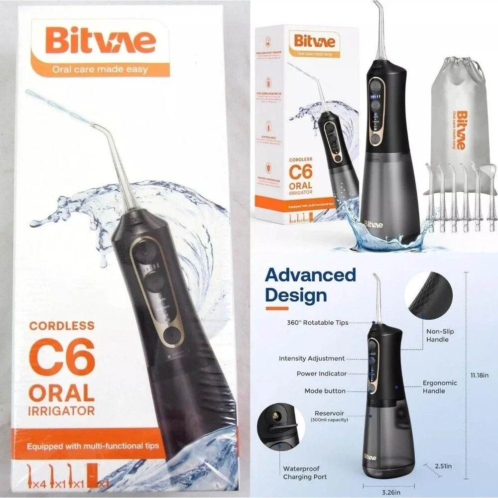Bitvae C6 Water Dental Flosser Cordless Oral Irrigator Portable Travel Black New